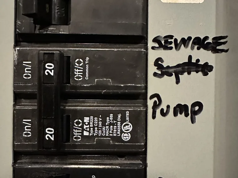 Labeled septic pump breaker traced and tested by SepticRooter™ in Metro Atlanta, Georgia