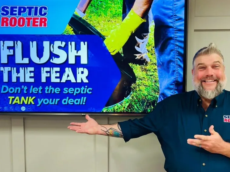 SepticRooter owner Rob presenting the Flush the Fear septic inspection class at a real estate brokerage