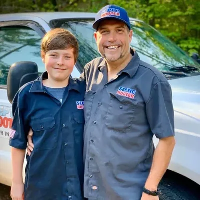 Rob and son after the job