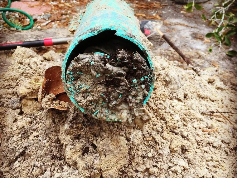Crushed and grease-clogged septic line pulled during a repair